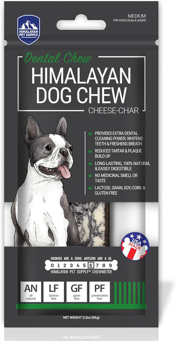 Himalayan Charcoal Cheese Chews | Dental Cleaning - Stain Free - Protein Rich - Tartar Fighting | No Lactose - No Gluten - No Grains - No Soy | Cheese-Char | Medium | For Dogs 35 Lbs & Smaller