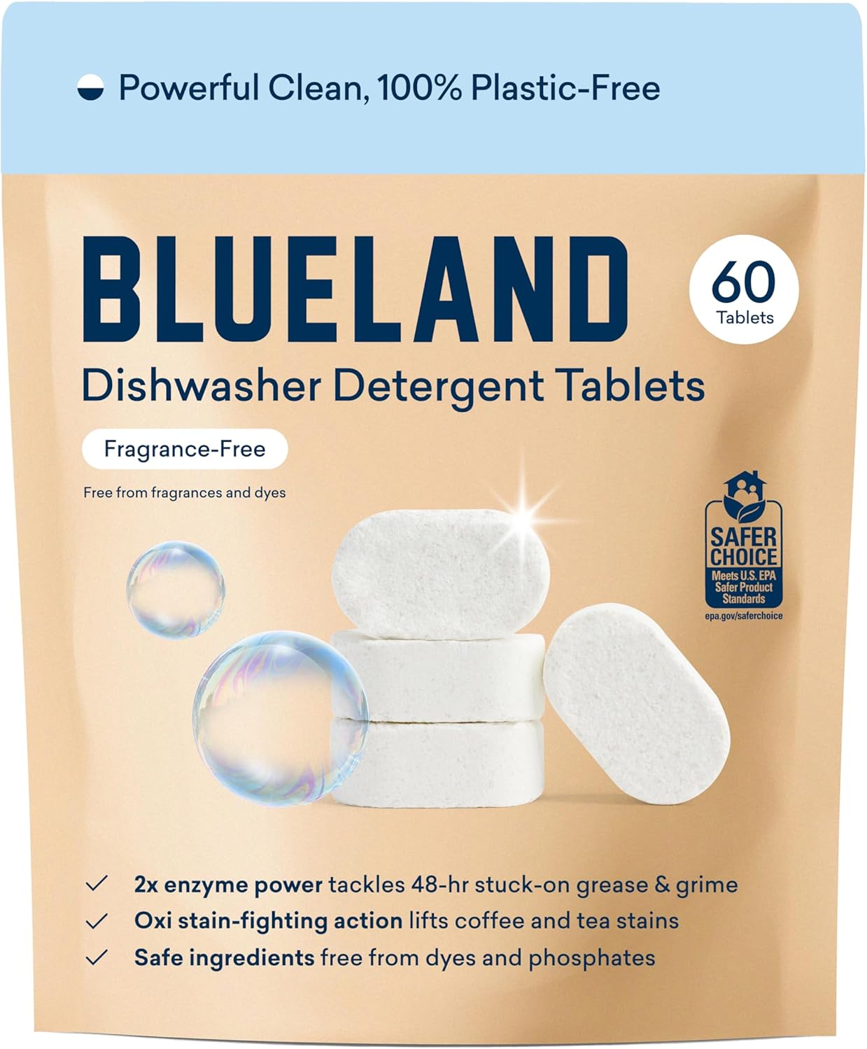 Blueland 100% Plastic-Free Dishwasher Detergent Tablets, 36 Count, Unscented Eco Friendly Dishwashing Pods, Natural, Sustainable