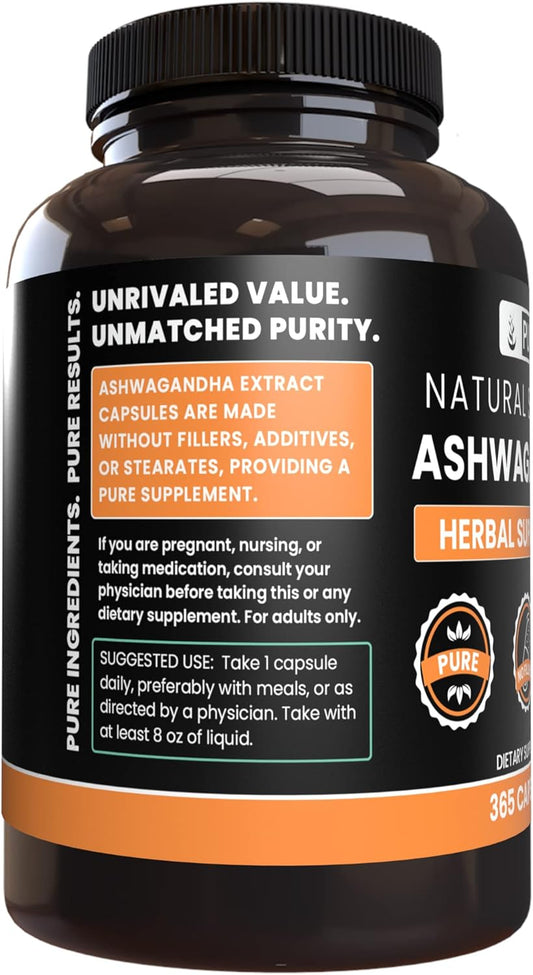 Pure Original Ingredients Ashwagandha (365 Capsules) No Magnesium Or Rice Fillers, Always Pure, Lab Verified