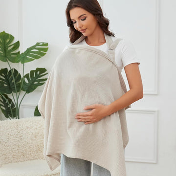 Muslin Nursing Cover For Breastfeeding, Breathable 100% Cotton Privacy Nursing Covers With Rigid Hoop For Mother Nursing Apron, Soft Arch Neckline Nursing Apron (Summer Wheat)