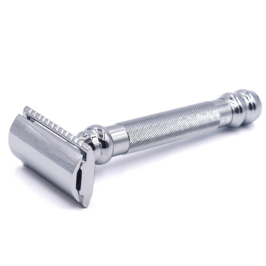 Parker 98R Heavyweight 3-Piece Double Edge Safety Razor – Long Handle, Closed Comb Design For Smooth Wet Shaving, Includes 5 Razor Blades – Iconic Brand In Traditional Shaving