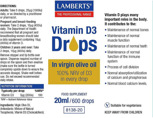 Lamberts Vitamin D3 Liquid Drops 200Iu 20Ml