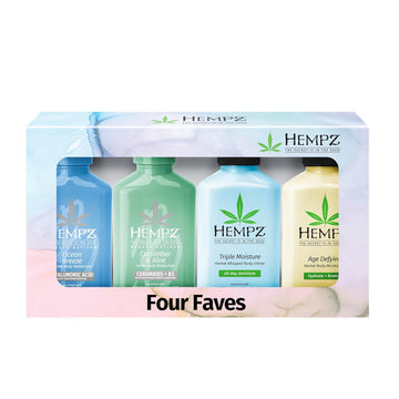 Hempz Fresh Four - Hydrating Body & Hand Lotion (4-Pack), Travel Size 2.25 Oz Each - Perfect For On-The-Go Moisturizer For Women, Featuring 4 Mini Lotions For Travel