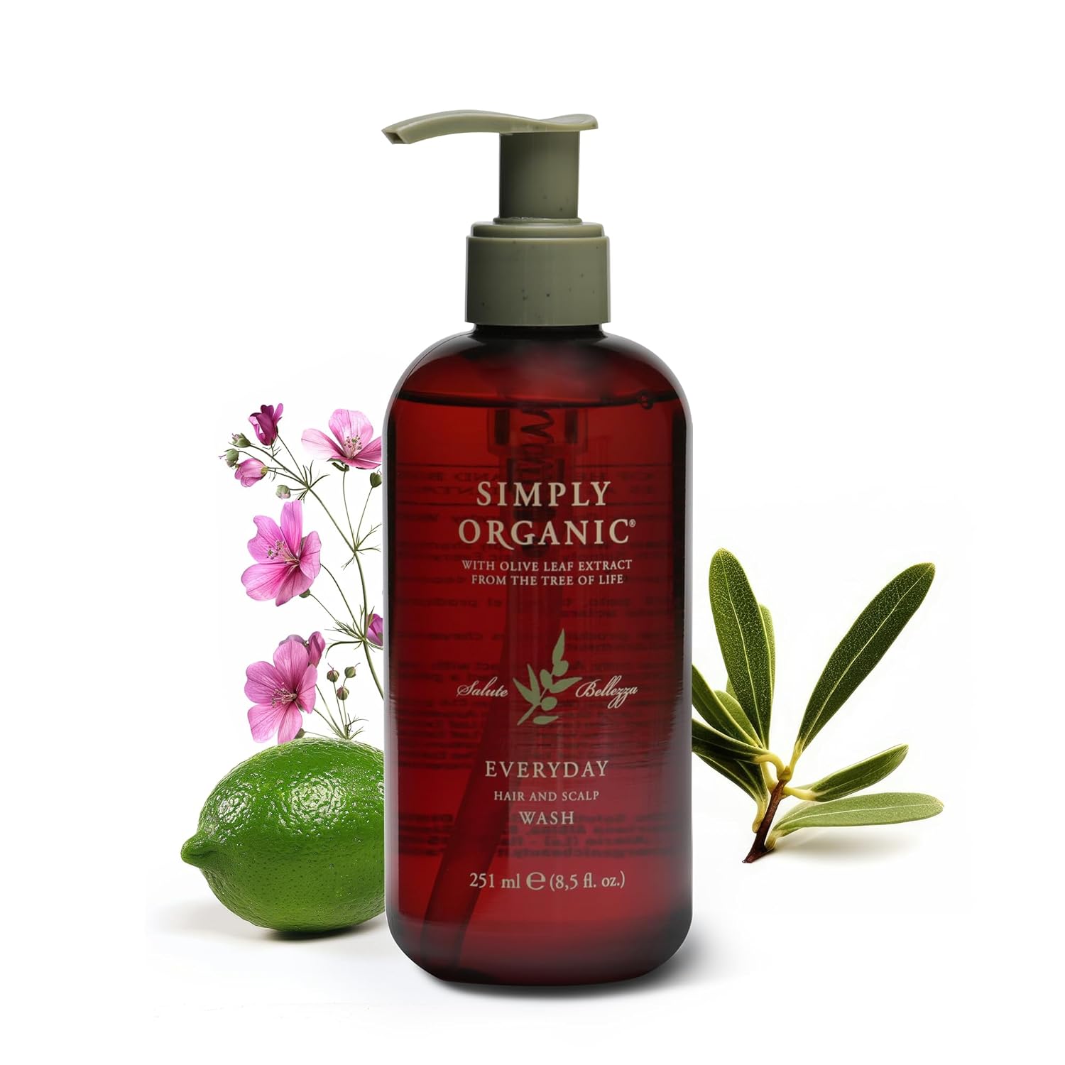 Made In Italy, All Natural Cruelty Free Hair Care For Women & Men, Hair & Scalp Wash Shampoo, Organic Sage, Lime, Wildflowers & Olive Leaf Extract (Pump Not Included), 251Ml/8.5Floz, Everyday