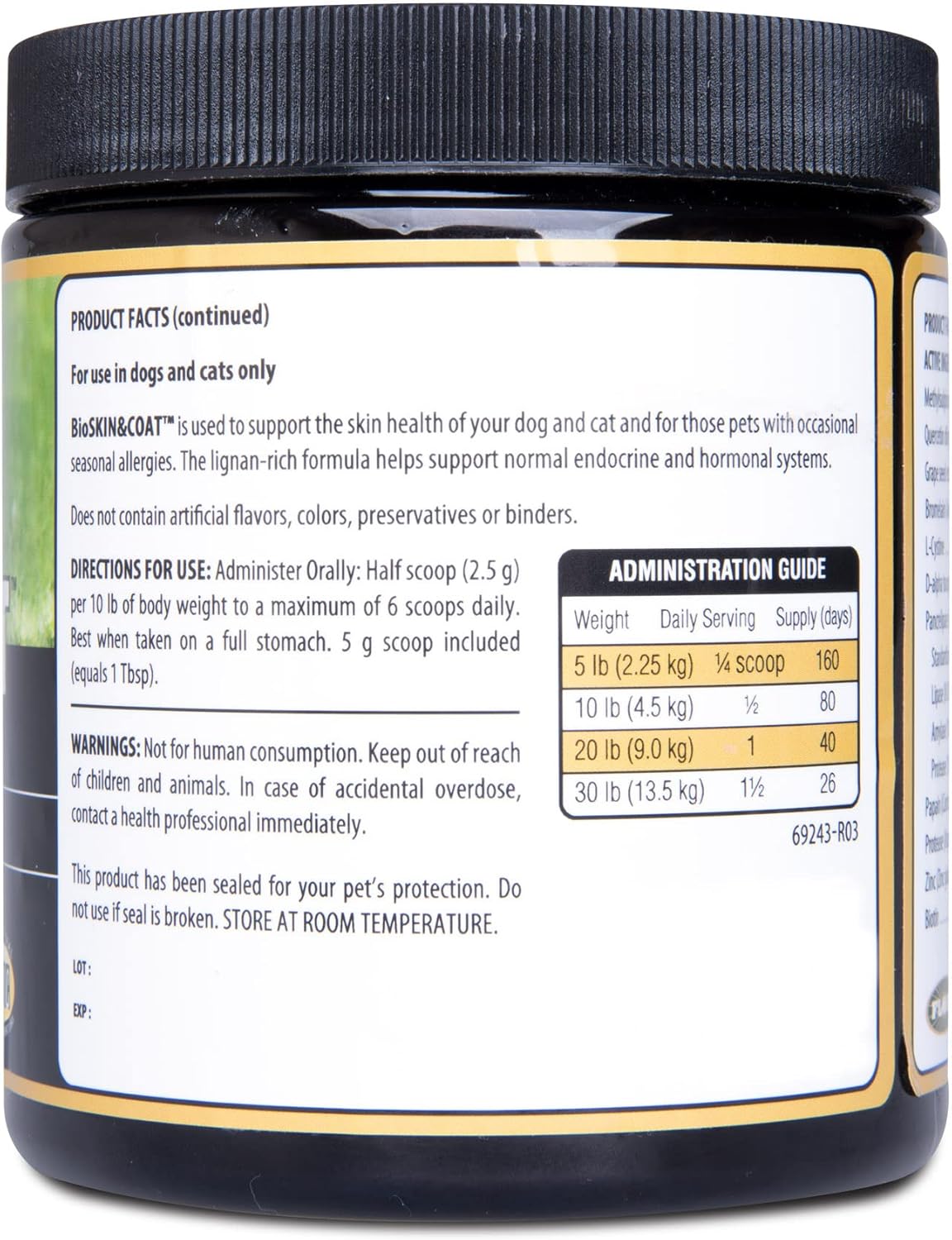 BiologicVET - BioSKIN & Coat Natural Antihistamine Supplement for Dogs & Cats, Supports Skin Health and Helps Maintain Normal Histamine Levels, 40-Day Supply for 20-lb. Animal, 7-oz. Powder : Pet Supplies