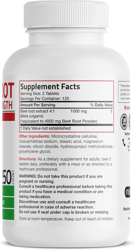 Bronson Beet Root Double Strength, Non-Gmo, 250 Vegetarian Tablets