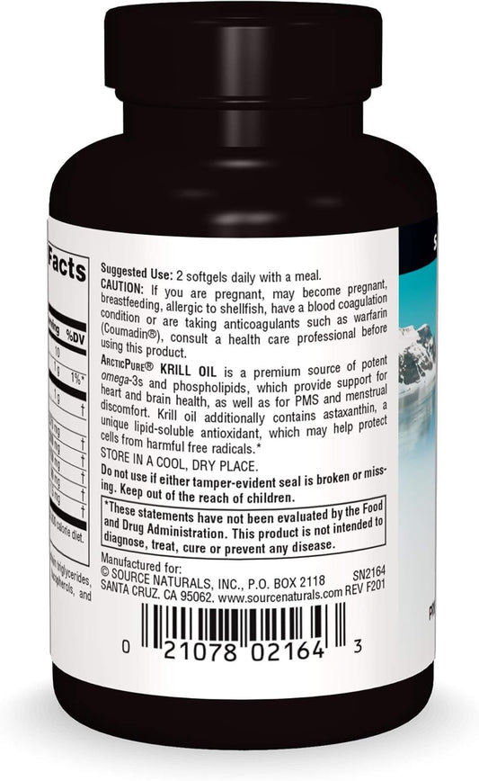 Source Naturals Arcticpure Krill Oil 500 Mcg Premium Omega-3 For Heart, Brain, And Pms - 30 Softgels