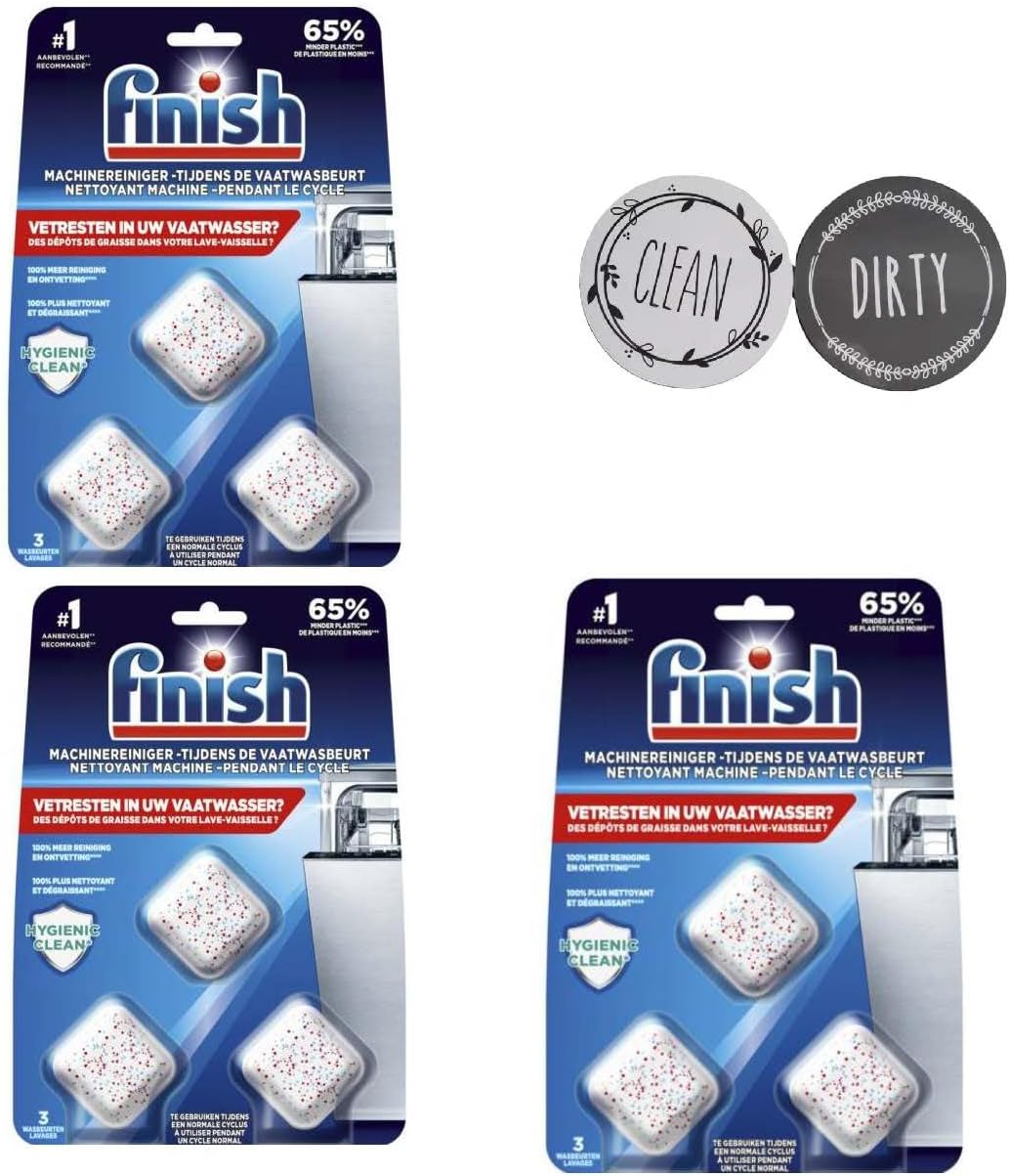 In-Wash Dishwasher Cleaner Tabs - 3 Count (Pack of 3) Dishwasher Care Tabs, Hygienically Cleans Hidden Grease + DISHWASHER MAGNET