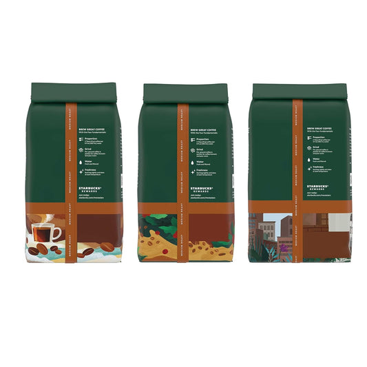 Starbucks Ground Coffee, Medium Roast Variety Pack, 100% Arabica, 3 Bags (12 Oz Each)