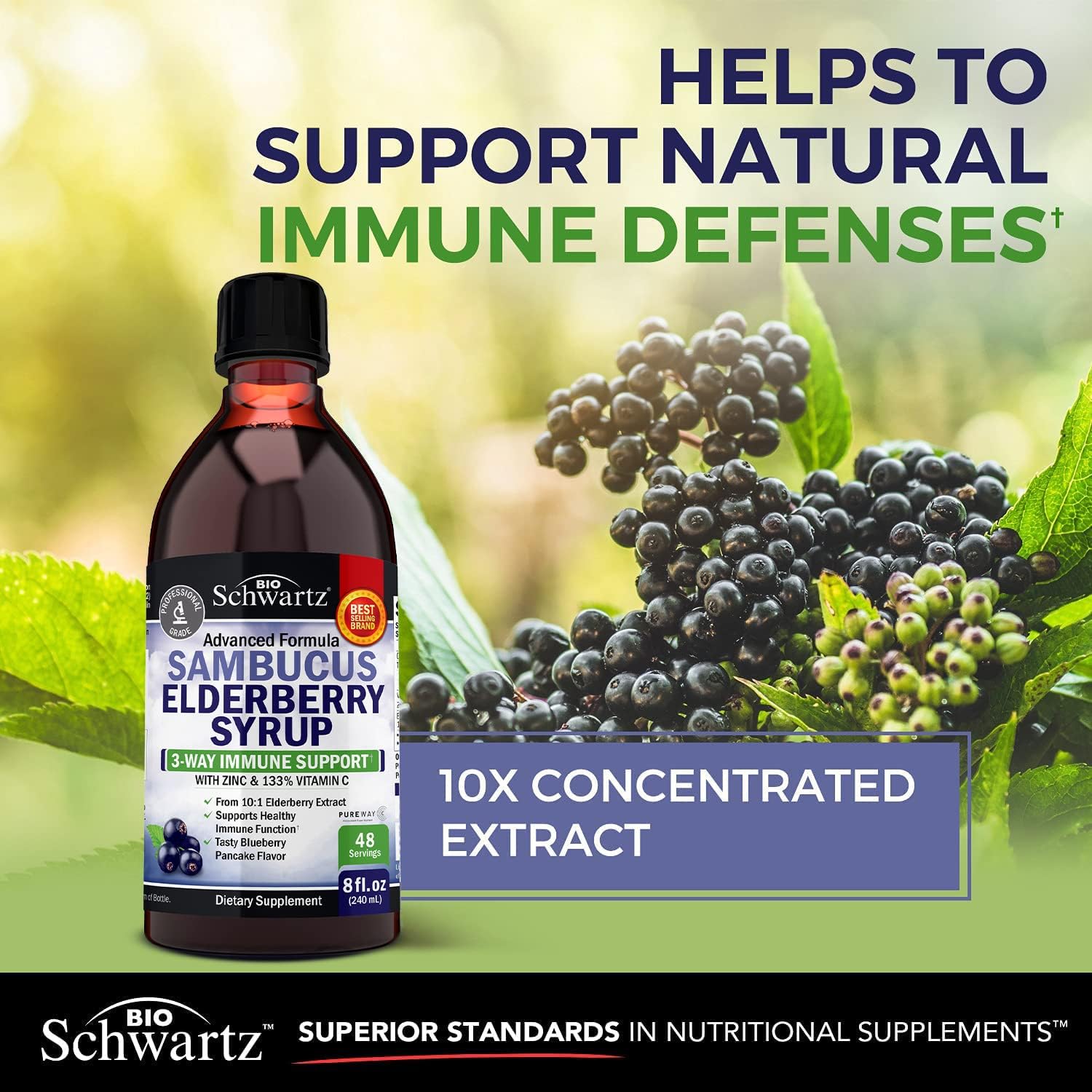 Elderberry Syrup for Kids and Adults - Natural Immune Support with Zinc and Vitamin C Plus 10x Concentrated Sambucus Elderberries - Blueberry Pancake Flavor - Gluten-Free, Non-GMO Multiminerals - 8oz : Health & Household