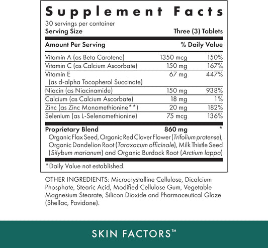 Michael'S Health Naturopathic Programs Skin Factors - 90 Vegetarian Tablets - Daily Formula For Youthful-Looking Skin - Ideal For Mild & Non-Cystic Acne - Kosher - 30 Servings