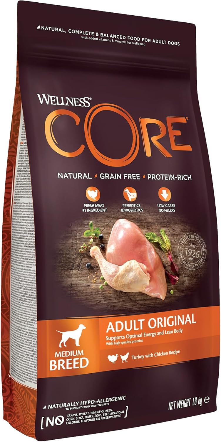 Wellness CORE Adult Original, Dry Dog Food, Dog Food Dry, Grain Free Dog Food, High Meat Content, Turkey & Chicken, 1.8 kg?10749