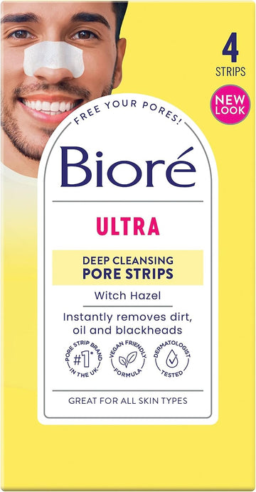 Bioré Witch Hazel Pore Clarifying + Cooling Face Wash Cleanser 200Ml & Blackhead Remover Pore Strips X4 Nose Strips Total Regime Bundle, Oil Free With Salicylic Acid + Witch Hazel
