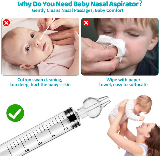 Baby Nasal Aspirator, Nasal Syringe for Baby Syringe Nasal Irrigator with Cleanable Professional Reusable Silicone Nasal Suction Tip Nose Cleaner for Irrigation Nasal Spray Nasal Hygiene for Baby