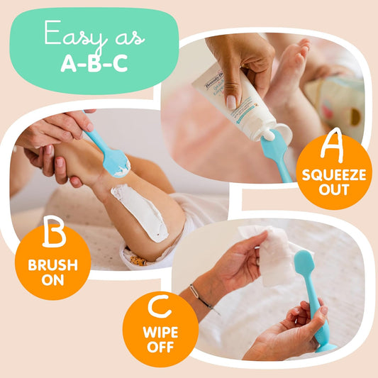 Bumco Baby Bum Brush + Mini Baby Diaper Cream Spatula With Case - Bpa-Free Silicone Diaper Spatula With Suction Cup, Wipe-Clean, Mom-Invented Butt Paste Applicator (Blue & Gray)