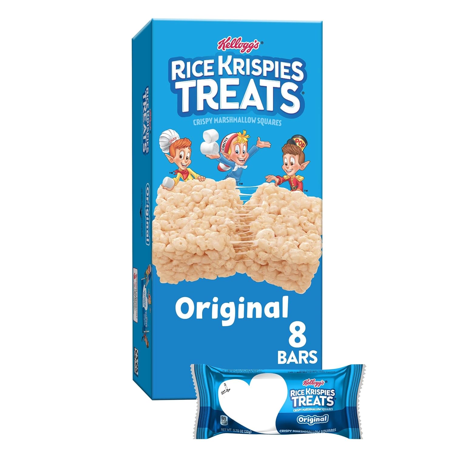 Rice Krispies Treats Crispy Marshmallow Squares, Kids Snacks, Snack Bars, Original, 6.2Oz Box (8 Bars)