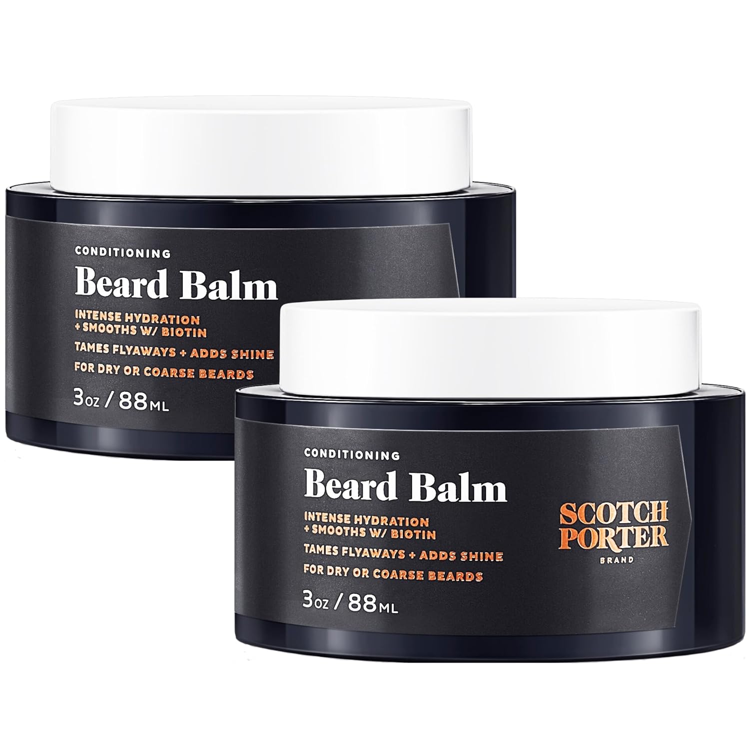 Scotch Porter Conditioning Beard Balm Twin Pack | Smooth, Moisturize & Soften Coarse, Dry Beard Hair | For a Fuller/Healthier-Looking Beard | Original Scent, 2 * 3 oz. Jars