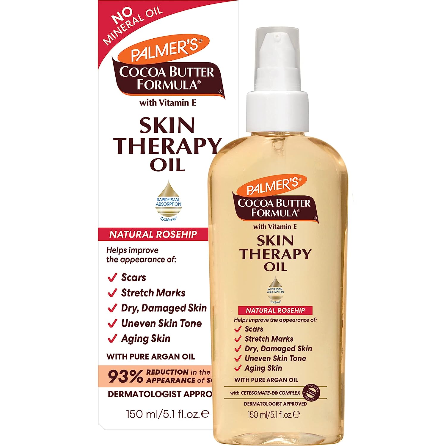 Palmer's Cocoa Butter Formula Skin Therapy Moisturizing Body Oil with Vitamin E, Rosehip Fragrance, 5.1 Ounces