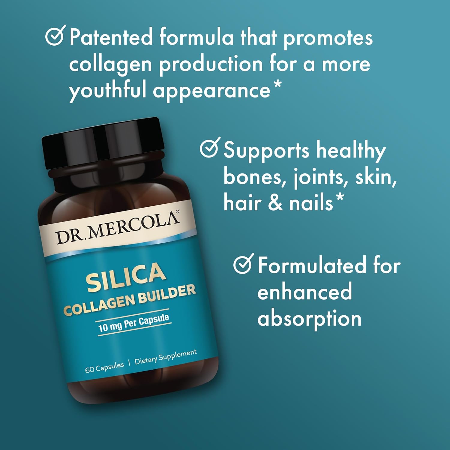 Dr. Mercola Silica Collagen Builder, 90 Servings (180 Capsules), Dietary Supplement, Skin Support and Bone and Joint Comfort, Non-GMO : Health & Household