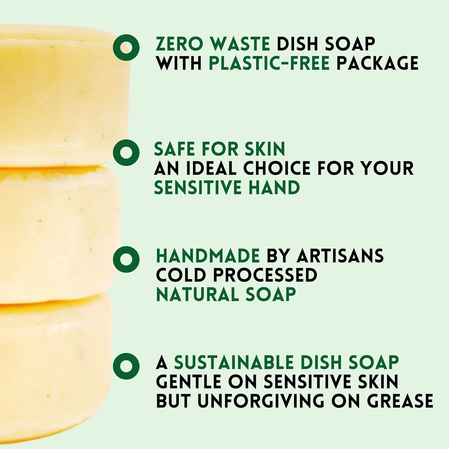 Zero Waste Natural Dish Soap Bar (Pack of 3 Bars) - Solid Vegan Dishwashing Block - Cold Processed, Eco Friendly Plastic Free Packaging with Sustainable Organic Ingredients for Kitchen : Beauty & Personal Care