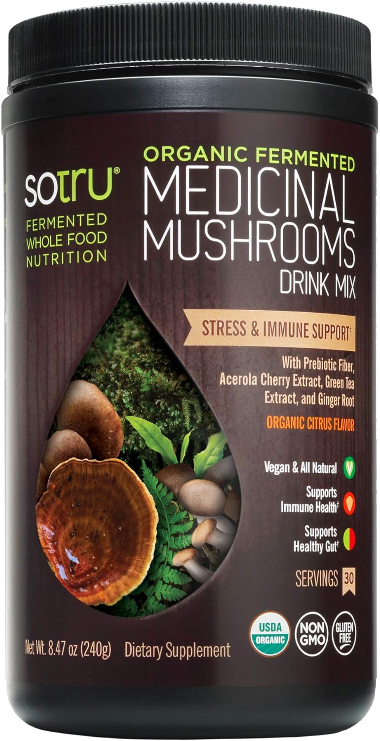 Mushrooms Drink Mix, Citrus Flavor - 8.47 oz. - Cordyceps, Reishi, Agaricus blazei, Shiitake, Maitake & Turkey Tail - Certified Organic, Non-GMO, Vegan, Gluten Free - 30 Servings