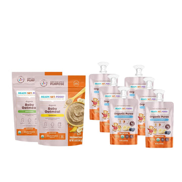 Ready Set Food Organic Baby Oatmeal Cereal & Organic Puree Pouch Baby Food With 3 Top Allergens: Organic Peanuts, Egg, And Milk