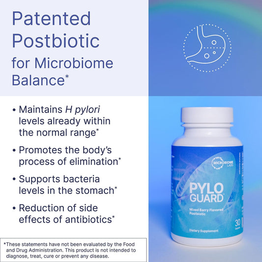 Microbiome Labs Pyloguard - Patented Lactobacillus Reuteri Dsm17648 Drink Mix - Gut Health & Immune Support Supplement - Mixed Berry Flavored Postbiotic (30 Capsules, Add Contents To Water)