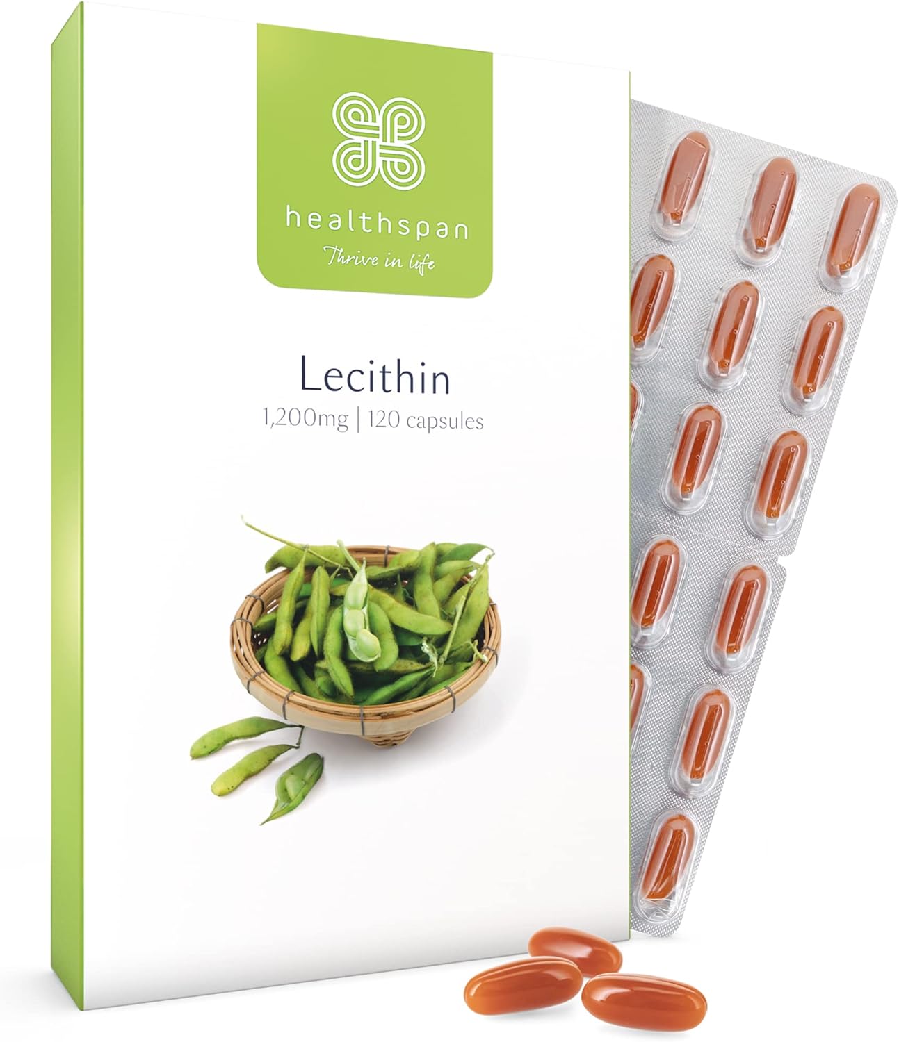 Healthspan Lecithin 1,200Mg (2 Months' Supply) | Beneficial Effect On Fat Digestion & Liver Function | Non-Gmo & Natural Soy Bean Source | High Strength Formulation