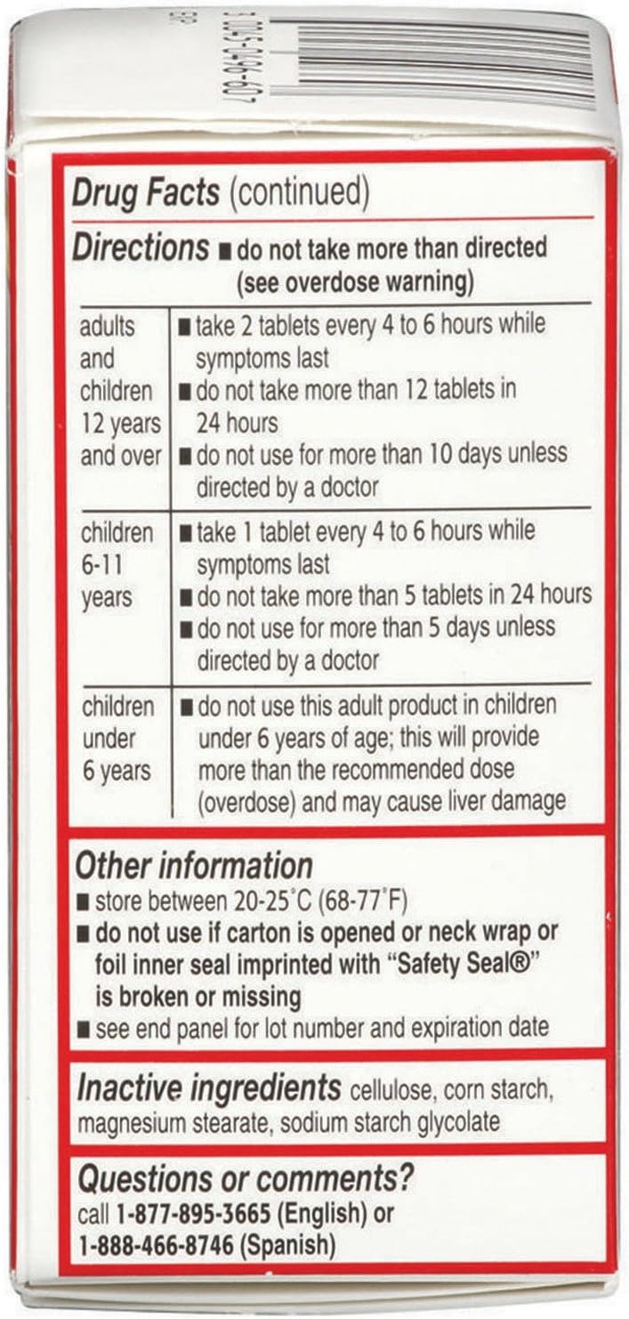 Tylenol Regular Strength Tablets, 100 Count (Pack of 2) : Health & Household