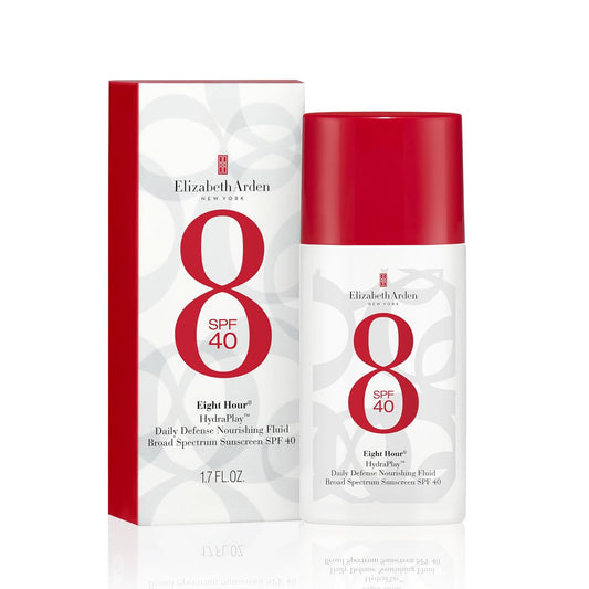 Elizabeth Arden Eight Hour Hydraplay Daily Defense Nourishing Fluid Broad Spectrum Face Sunscreen Spf 40, No White Cast, Non-Comedogenic, Fragrance-Free, 1.7 Fl Oz