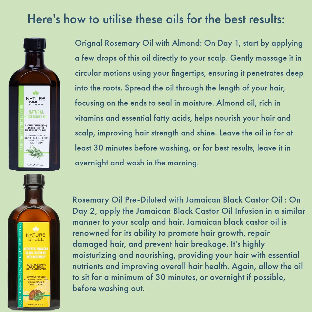 Nature Spell Rosemary, Almond, and Castor Oil Duo for Promoting Hair Growth and Treating Dry, Damaged Hair - 5.07 Fl Oz x2 : Beauty & Personal Care