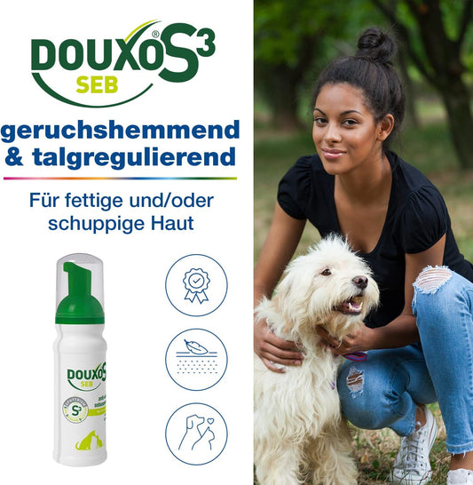 Douxo S3 Seb Mousse, Dog & Cat Dandruff Solution, Soothing Leave-On Cat Mousse, Effective Mousse For Dog Dermatitis, Flaky & Oily Pet Skin, Hypoallergenic Fragrance, Dog Dandruff Mousse, 150Ml