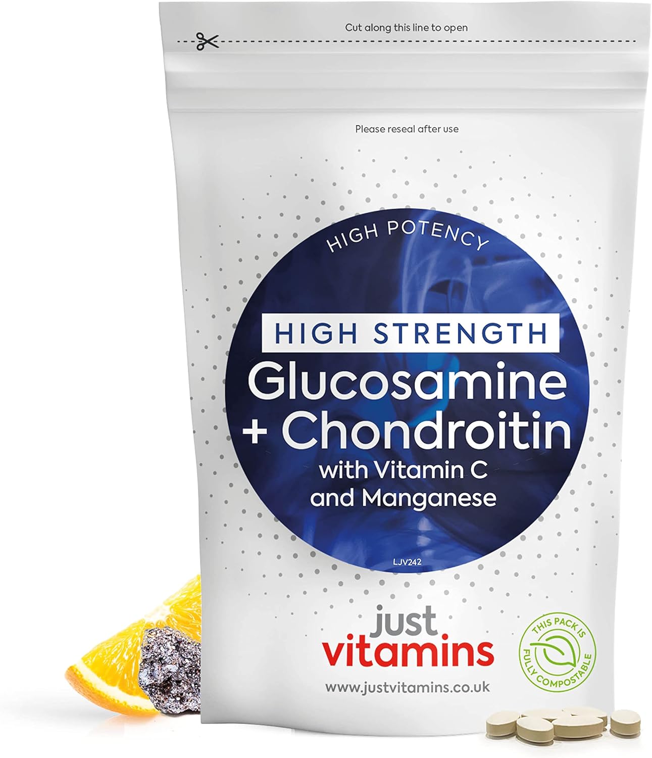 Glucosamine And Chondroitin High Strength (500Mg/400Mg) Complex X90 Tablets With Vitamin C + Manganese Max Strength Joint Care Combination Supplement For Men/Women (90% Yield Chondroitin Sulphate) Uk