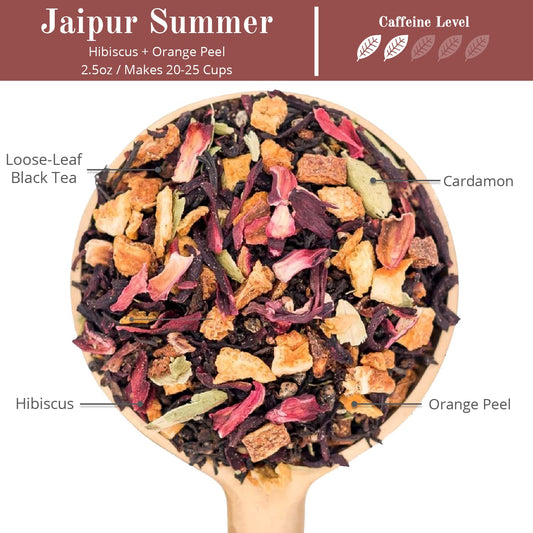 The Chai Box - Jaipur Summer - Premium Hibiscus Tea - Black Loose Leaf Tea W/Hibiscus, Orange Peel, Cardamom. Delicious Over Ice! Single-Origin Premium Spices - 2.5Oz