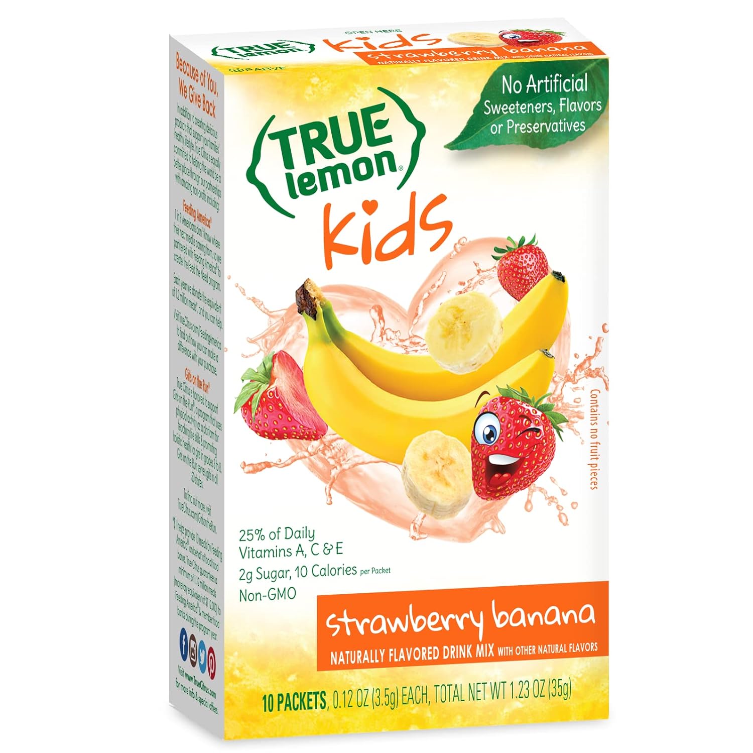 True Lemon Strawberry Banana Kids Drink Mix (10 Packets) - No Preservatives Or Artificial Flavors - Low Sugar Hydration Powder For Kids