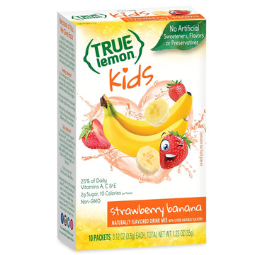 True Lemon Strawberry Banana Kids Drink Mix (10 Packets) - No Preservatives Or Artificial Flavors - Low Sugar Hydration Powder For Kids