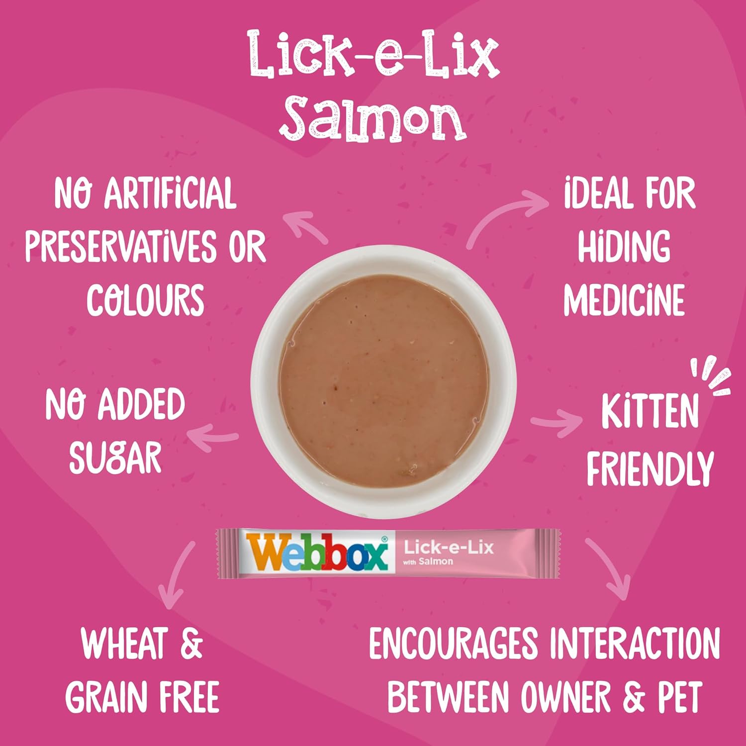 Webbox Lick-e-Lix Cat Treats, Salmon - Kitten Friendly, Grain and Gluten Free, No Artificial Preservatives or Colours (10 x 5 Packs) :Pet Supplies