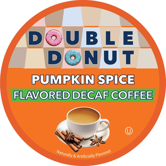 Double Donut Medium Roast Decaf Coffee Pods, Pumpkin Spice Flavored, For Keurig K-Cup Machines, 24 Single-Serve Capsules Per Box