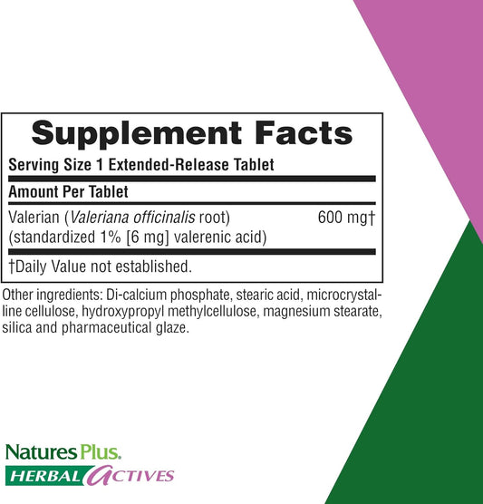 NaturesPlus Herbal Actives Valerian Extended Release Tablets - 600 mg, 30 Vegan Tablets