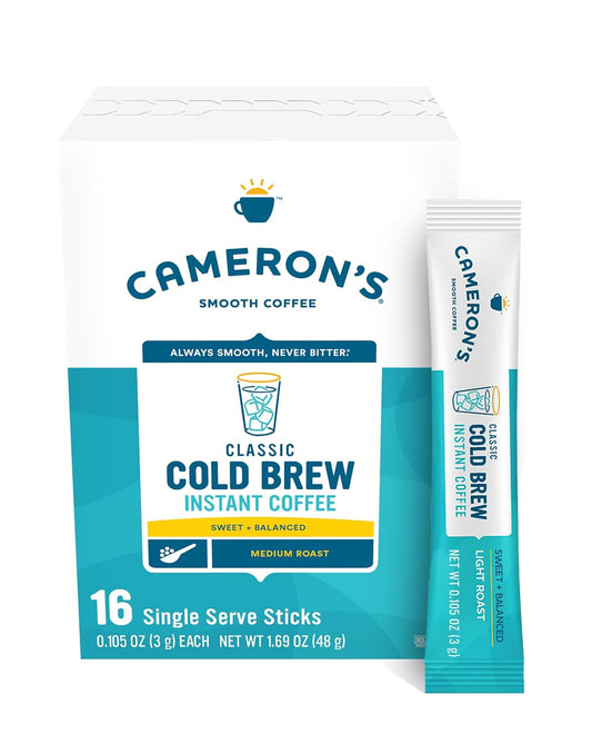 Cameron'S Coffee Classic Cold Brew Instant Single Serve Sticks, Medium Roast, 128 Count (Pack Of 8)