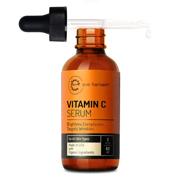 Eve Hansen Vitamin C Facial Serum - 76% Organic Antioxidant Serum For Face With Hyaluronic Acid, Vitamin E, And Aloe Vera - Hydrating And Rejuvenating Skin Care 2 Oz