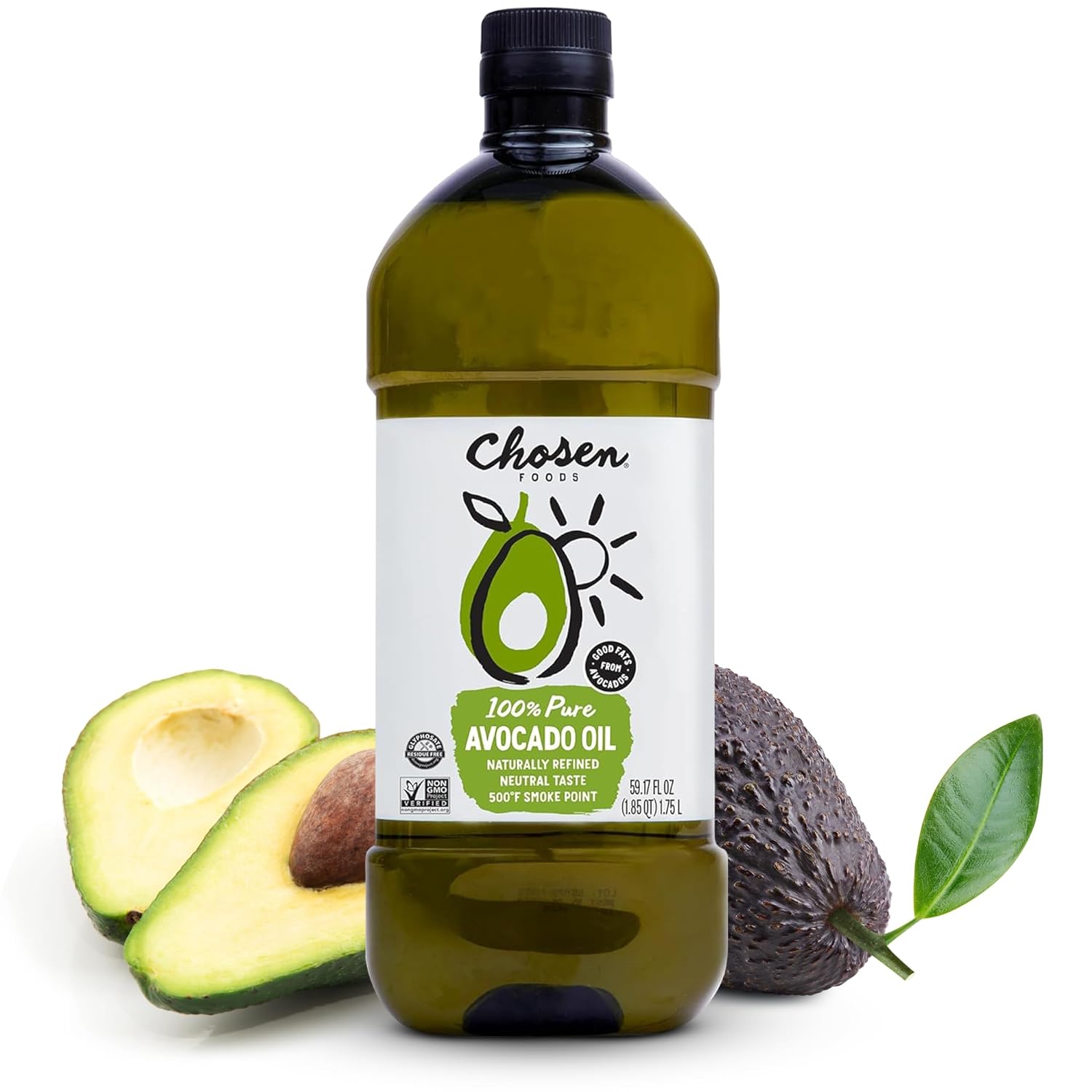 Chosen Foods 100% Pure Avocado Oil For Cooking - Made With Good Fats From Avocados, Naturally Refined, Never Adulterated, High Smoke Point, Non-Gmo, Soy-Free, Canola Oil-Free, Gluten-Free, Paleo, Keto