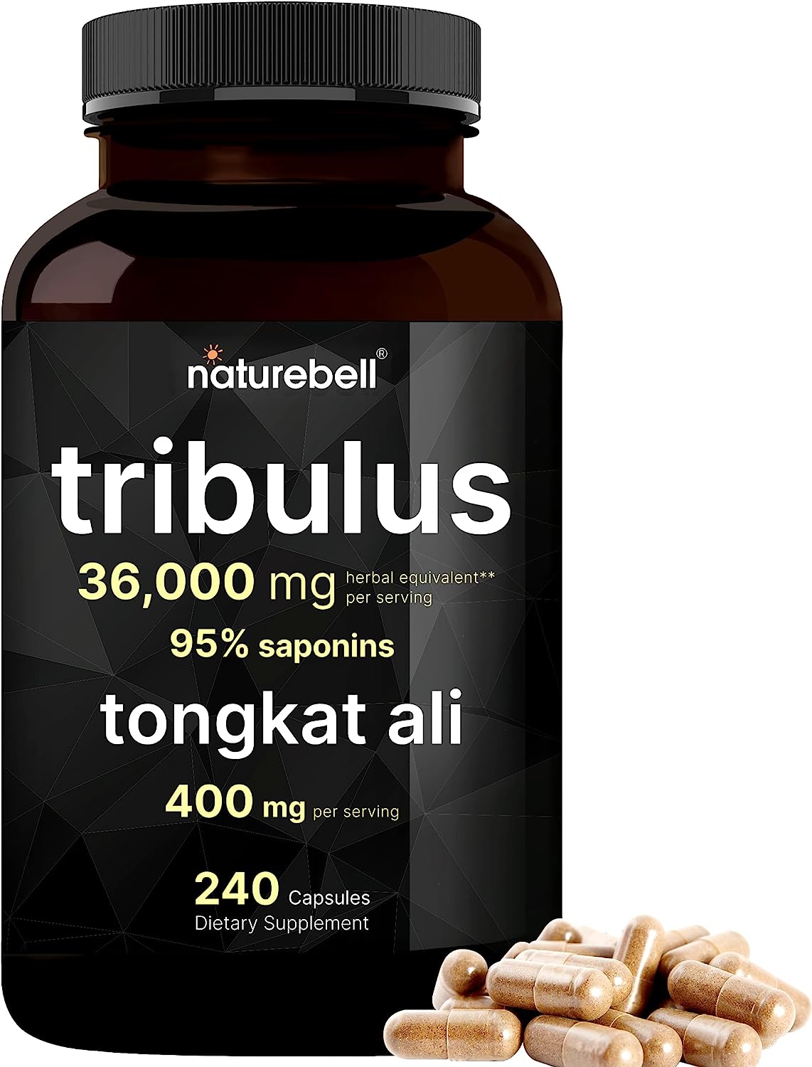 Tribulus Terrestris 36,000mg with Tongkat Ali 400mg Per Serving for Men, 240 Capsules ? 95% Steroidal Saponins & Eurycoma Longifolia, Plant Source, Extra Highly Concentrated, Non-GMO, No Gluten