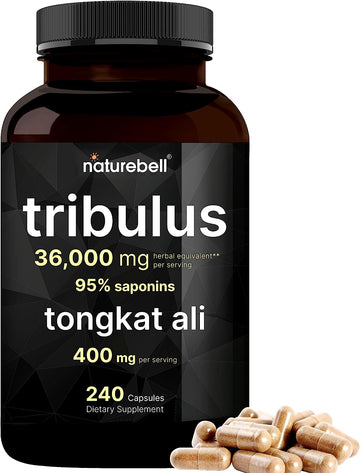 Tribulus Terrestris 36,000mg with Tongkat Ali 400mg Per Serving for Men, 240 Capsules ? 95% Steroidal Saponins & Eurycoma Longifolia, Plant Source, Extra Highly Concentrated, Non-GMO, No Gluten