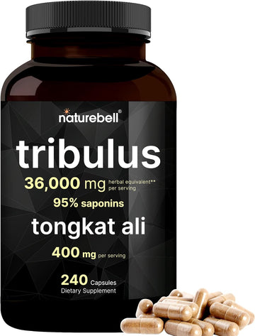 Tribulus Terrestris 36,000Mg With Tongkat Ali 400Mg Per Serving For Men, 240 Capsules – 95% Steroidal Saponins & Eurycoma Longifolia, Plant Source, Extra Highly Concentrated, Non-Gmo, No Gluten