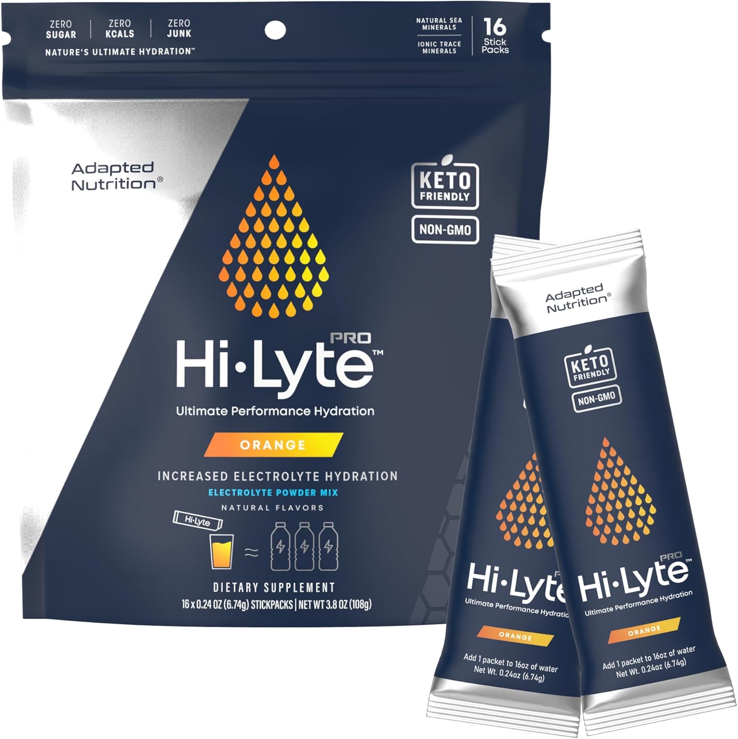 Hi-Lyte Pro Hydration Packets - 16 Individual Drink Packets | Orange | Flavored Electrolyte Powder Packets | Sugar-Free, Zero Carb, Zero Calorie