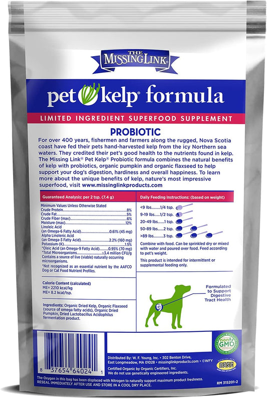 The Missing Link Pet Kelp Canine Probiotic 8oz Superfood Powdered Supplement, Organic & Limited Ingredient Formula for Digestive Health of Dogs