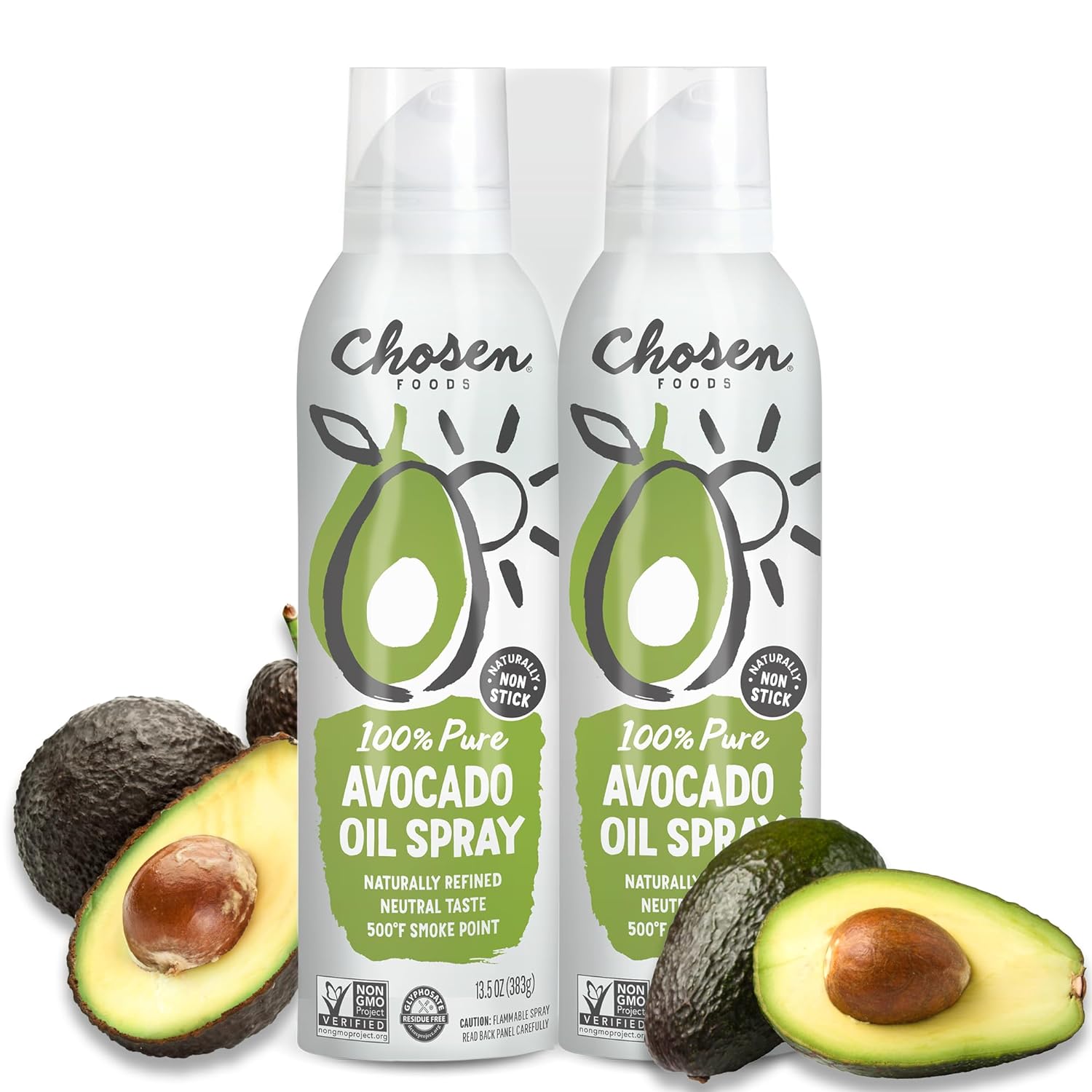 Chosen Foods 100% Pure Avocado Oil Spray, Keto And Paleo Diet Friendly, Kosher Cooking Spray For Baking, High-Heat Cooking And Frying (13.5 Oz, 2 Pack)