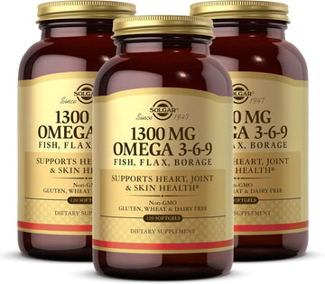 Solgar 1300 mg Omega 3-6-9-120 Softgels, Pack of 3 - Support for Heart, Joint & Skin Health - Non-GMO, Gluten Free - 120 Total Servings