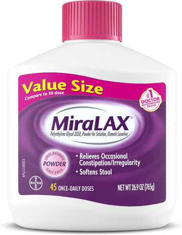 MiraLAX Laxative Powder, Gentle Constipation Relief, PEG 3350, Physician Recommended, No Harsh Side Effects